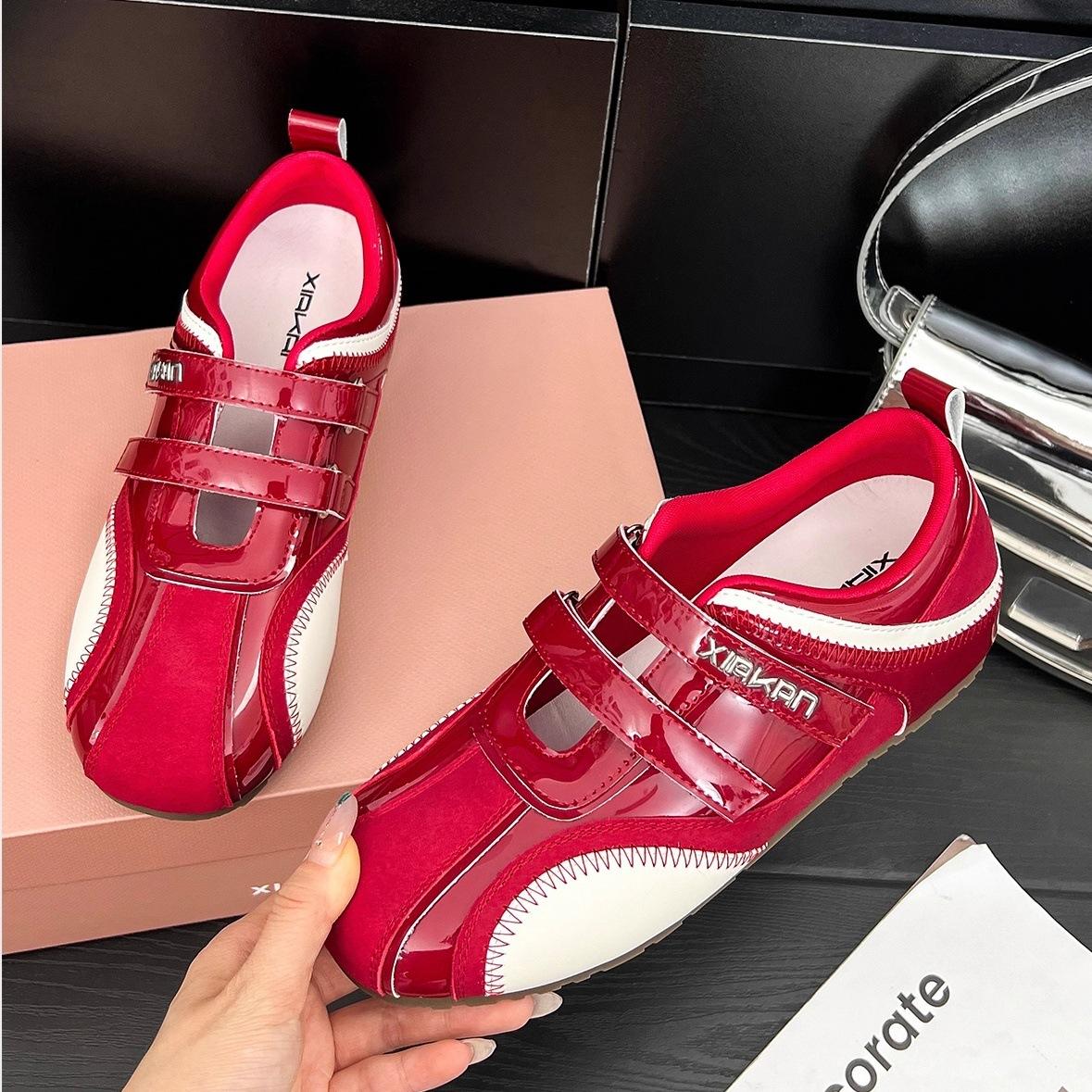 

Ruoji s new inner height increase of 3cm Velcro hollow sports Mary Jane shoes women s summer versatile casual moral training shoes 40