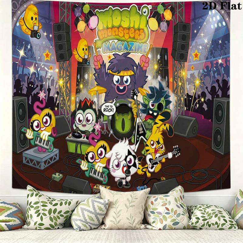 Moshi Monsters Wall Tapestry Aesthetic Wall Hanging Printed Fabric Blanket Decorative Tapestries for Bedroom Living Room Home Decor