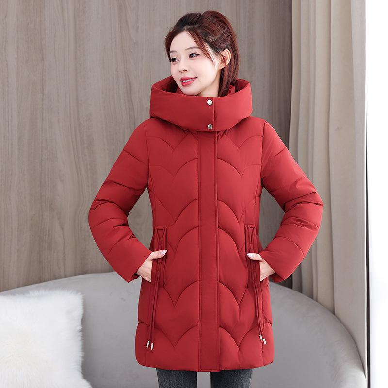 Women's Korean Style Slimming Mid-length Cotton Jacket - Winter 2026 Fashion, Plus Size Available