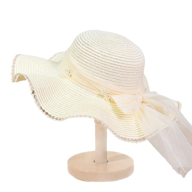 Zomerse strandvakantie strooien hoed zoete raffia strooien hoed zonbescherming schaduw zonnehoed dames