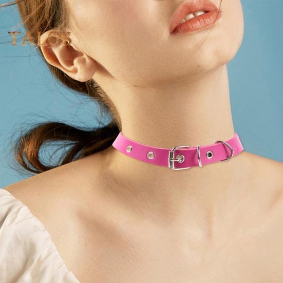 Men Necklace Vintage Punk Style Adjustable Faux Leather Solid Color Bukle Pin Neck Belt Party Club Choker Adult Jewelry