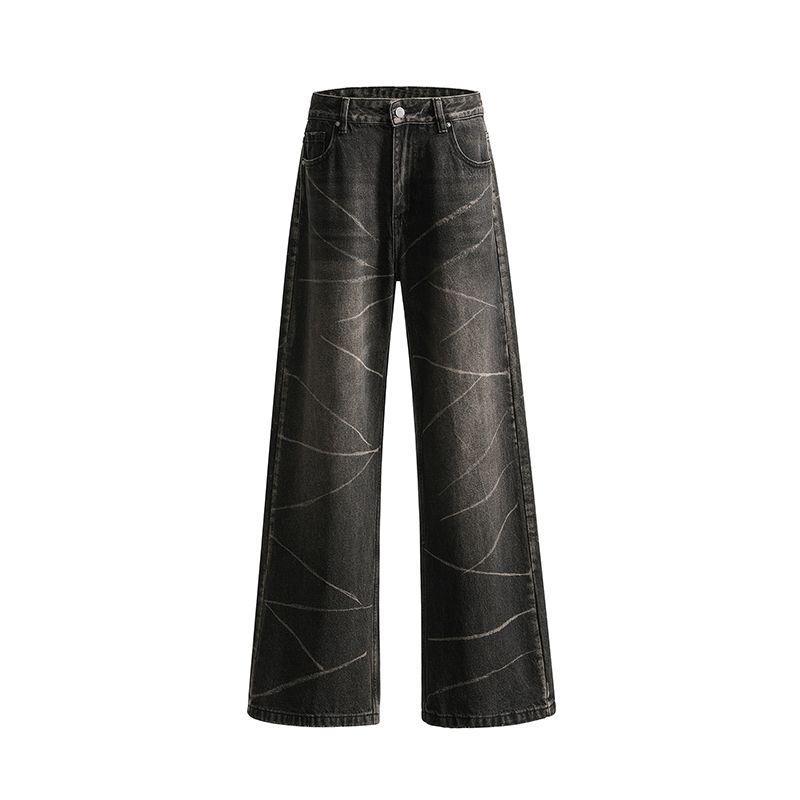 American Street Jeans Men's Spring High Street Trend Brand Skinny Graffiti Art Loose Straight Pants