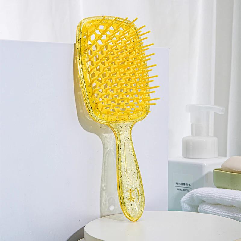 Brosse à cheveux démêlante à paillettes, peigne de massage, peigne pour cheveux emmêlés, brosses creuses pour cheveux bouclés et mouillés, peignes de salon DIY, outil de coiffure