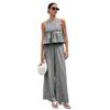 Women's Sleeveless Checkered Top with Ruffle Hem and Wide Leg Pants 2 Piece Set