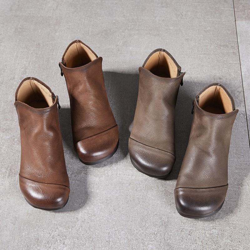 Johnature Stivaletti alla Caviglia Retro Vera Pelle Suola Morbida Versatili Scarpe da Donna in Pelle Bovina