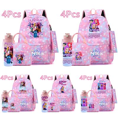 4 Adet/set KPOP Baskılı Sırt Çantası El Çantası Kalem Kutusu Genç Erkek Kız için 750ml Su Şişesi ile Büyük Kapasiteli Kitap Çantası Okul Çantası İçme Bardağı