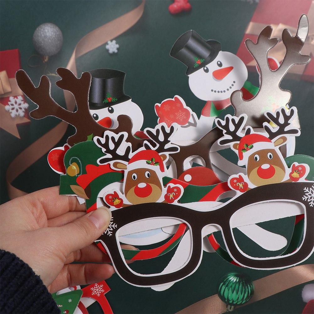 9pcs/set Santa Claus/Snowman/Christmas Tree Santa Claus Paper Glasses Christmas