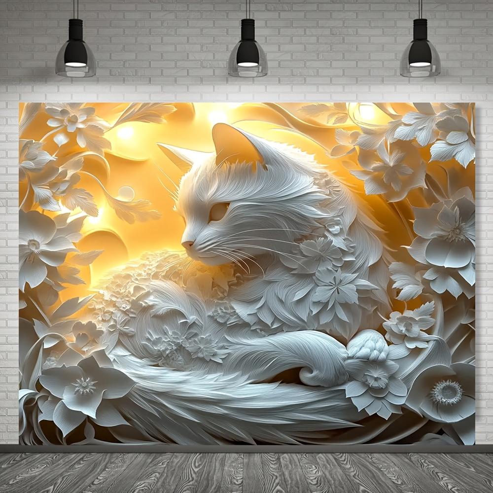

Elegant White Cat Tapestry with 3D Floral Design Perfect for Adding Artistic Beauty to Any Room Decor Ideal for Home or Office 74x94cm(29x37in)