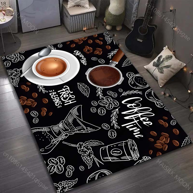 Coffee Beans Coffee Machine Print Carpet Living Room Bedroom Bedside Sofa Floor Mat Modern Home Decor Area Rug Large Size