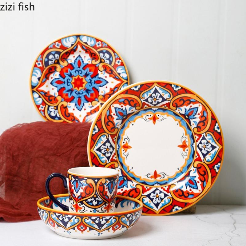 Hand Drawn Ceramics Dining Plate Western Style Steak Plates Fruit Bowl Soup Plate Sushi Plates Salad Bowl Dessert Bowls Dish