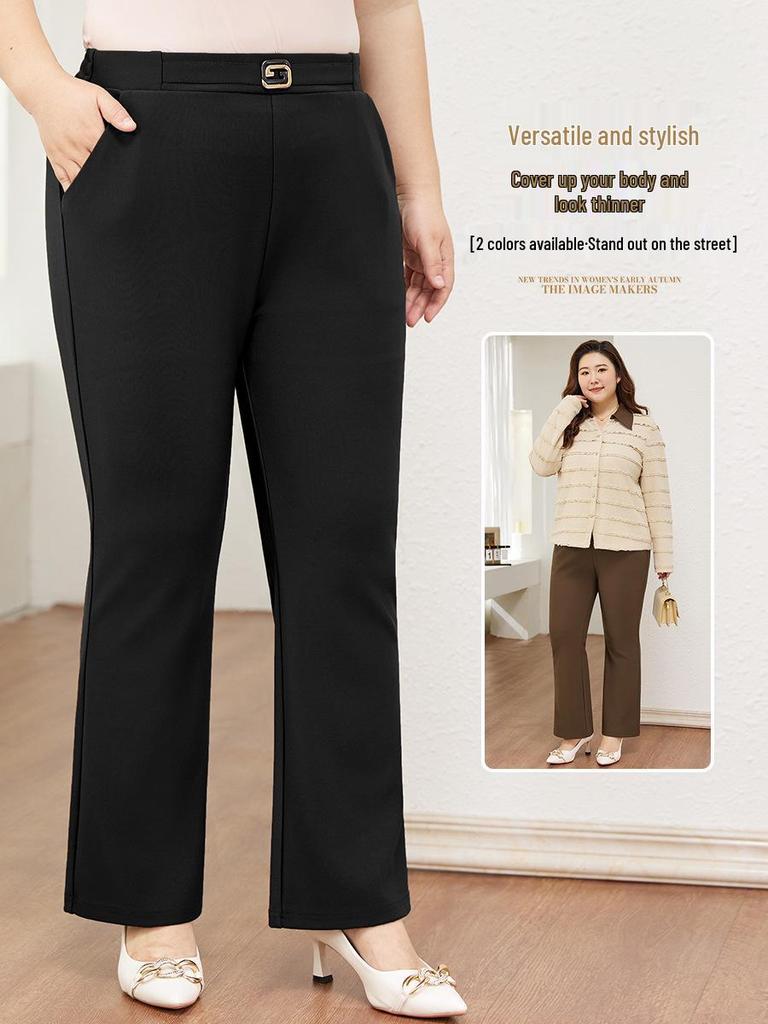 2025 Women's Plus Size High Waist Black Micro Flare Winter Pants - Casual Long Drapey Western Style