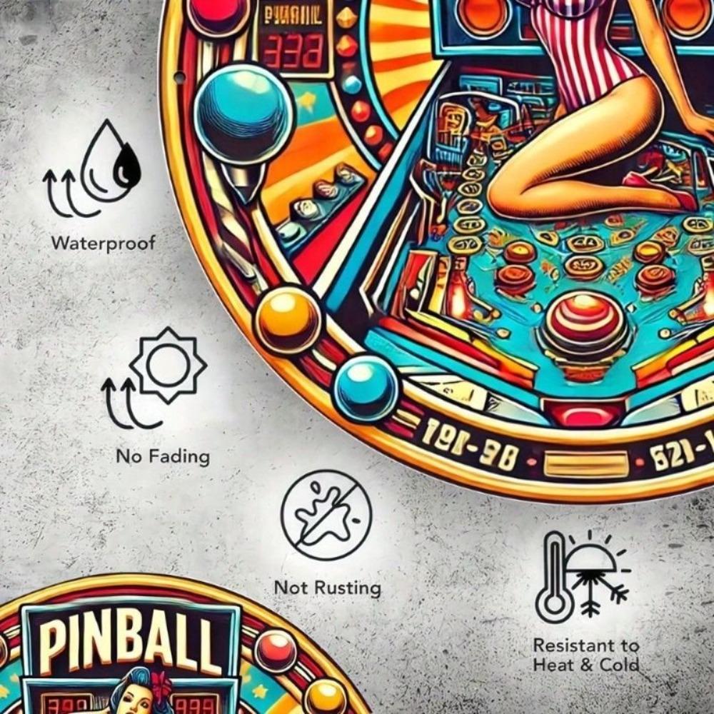 Retro Round Metal Pinball Sign 20cm Bar Cafe Decor