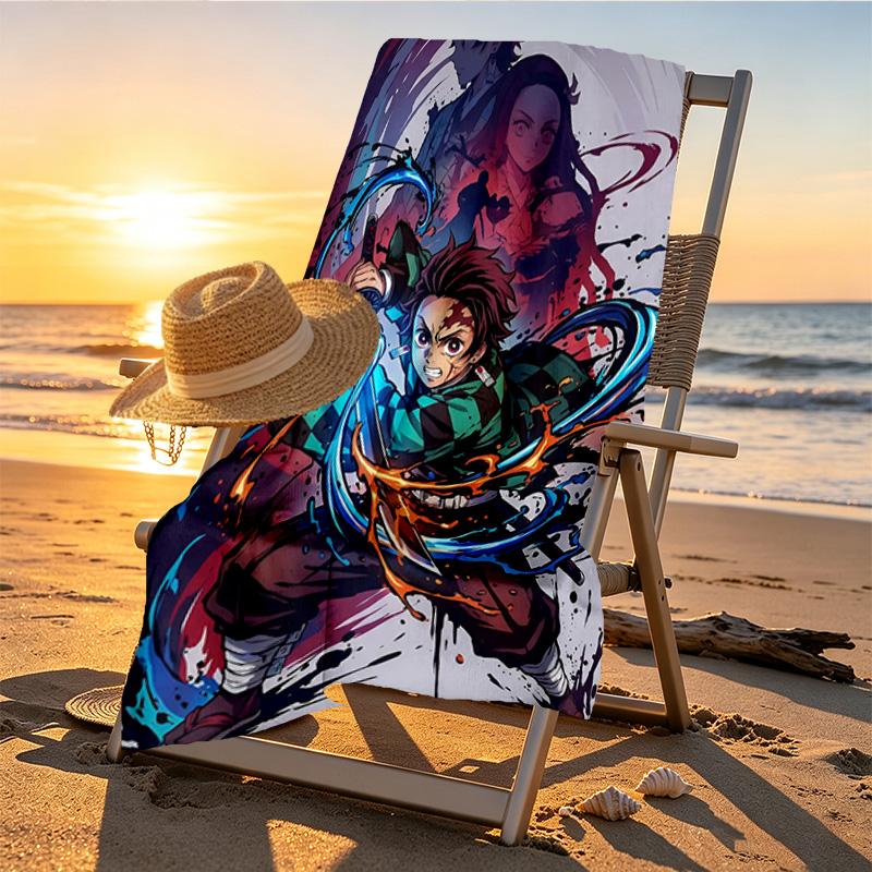 Demon Slayer Print Beach Towel Design, Soft, Lightweight. for Home Bathroom, Spa, Pool, Yoga, Surfing, Camping, Gift for Family, Friend