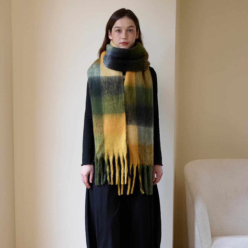 Imitation cashmere plaid scarf women's winter thickened simple warm black and white classic fringed scarf shawl