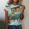 Women's Short Sleeved 3D Cute Owl Pattern Printed T-shirt, Fashionable Animal Print Round Neck T-shirt, Women's Clothing, Women's Top