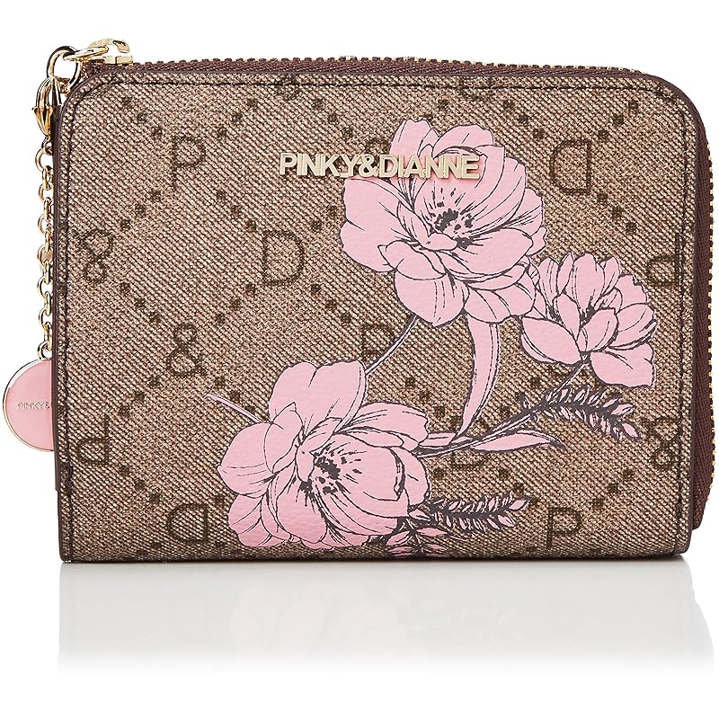 

[Pinky and Diane] L-shaped zipper bifold wallet [Flower Paint] original logo print floral motif Hard to get hurt card storage compact PVC cowhide