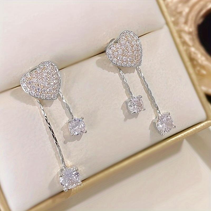 [Elegant Tassel Heart Earrings] Set Of 2 Elegant And Fashionable Sparkling Tassel Heart Earrings For Ladies, Perfect For Vacations, Daily Wear