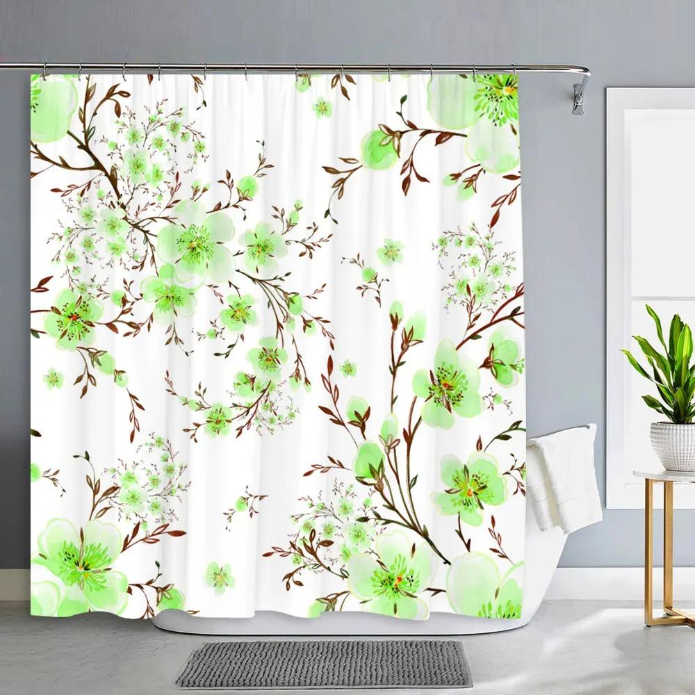 Pretty Cherry Blossom Shower Curtain Botanical Floral Flower Decoration Polyester Fabric Washable Shower Curtains Bathroom Decor