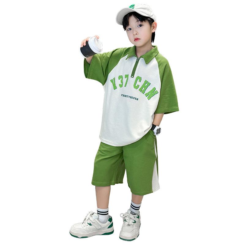 Boys Handsome Short Sleeve Set 2025 Summer Children's Fashion POLO Shirt Two-piece Set