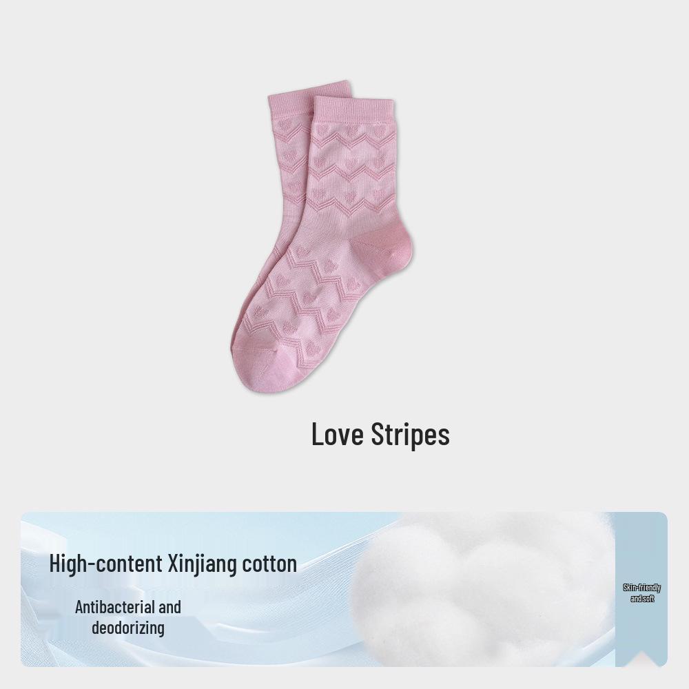 Women's Mid-Calf Lace Cotton Socks - Antibacterial, High Elasticity, Fresh Spring & Autumn Style