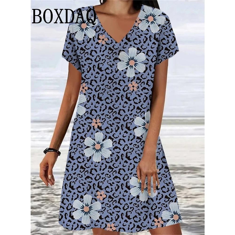 

Women S Loose Dress Summer Retro Plant Flowers Print Casual Short Sleeve V Neck Dresses Plus Size Ladies Clothing Sundress 5XL