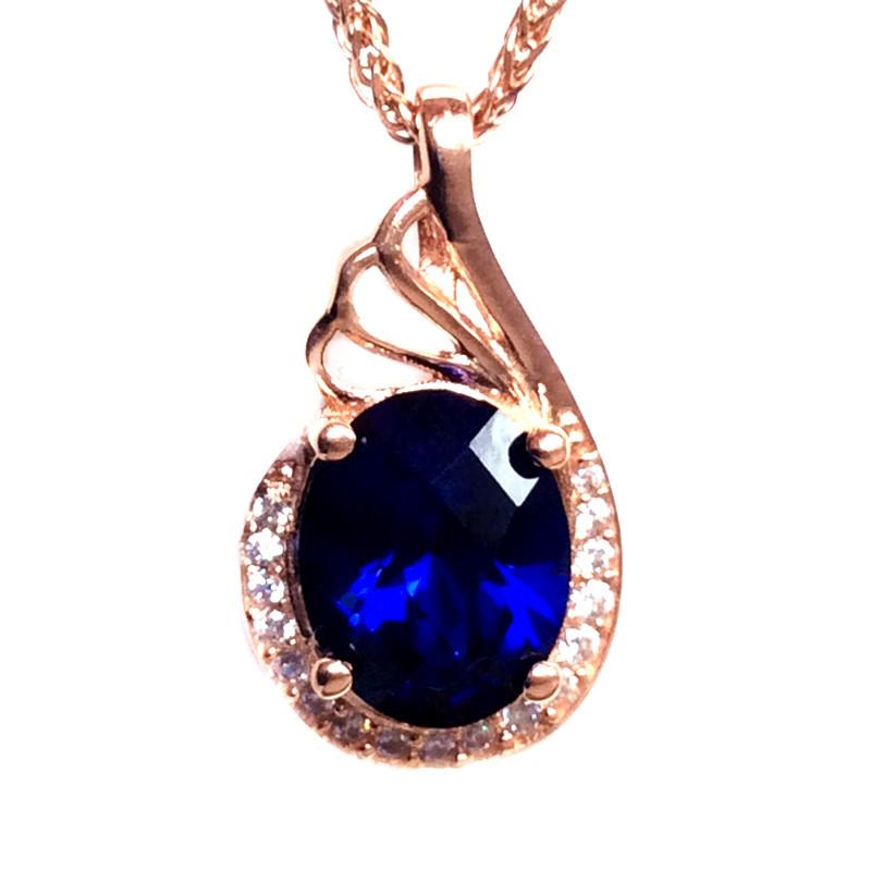 Exquisite Russian 585 Purple Gold Luxury Blue Stone Bright Egg Surface Pendant Beautiful Woman Variety Color Gold Retro Chain