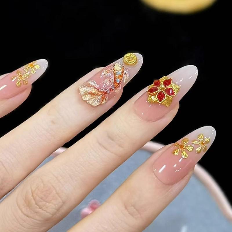 New Arrival: Handmade Cloisonné Enamel Long Koi Palace Style Nails for Chinese Bride XS