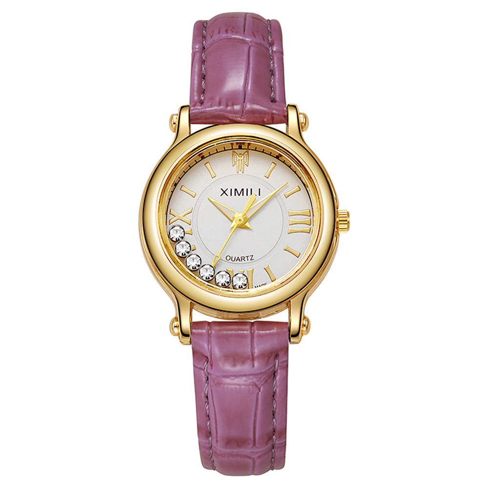 Hot Selling Women's Quartz Watch with Leather Strap and Rhinestone Design - Elegant Flowing Sand Fashion Ladies Wristwatch