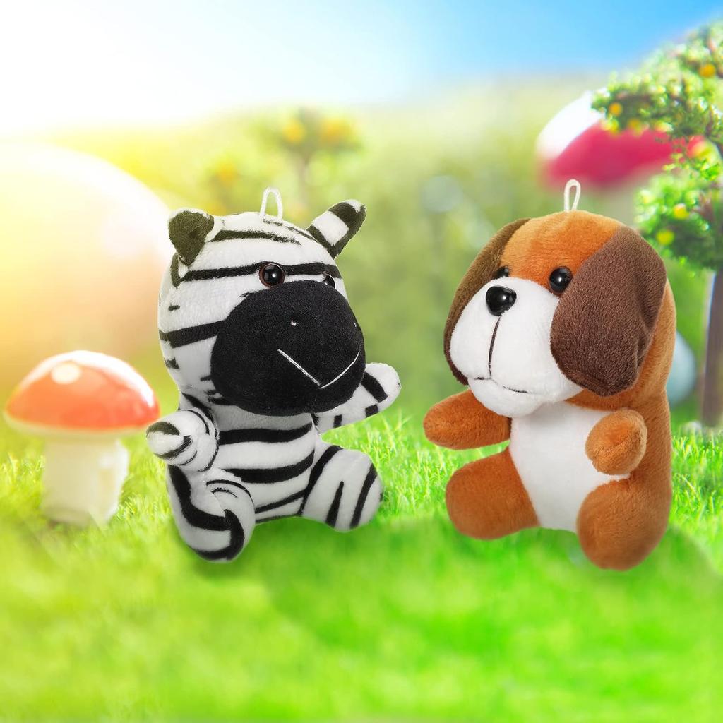 Skylety 12 Pieces Mini Stuffed Animals 4.8 Inch Cute Safari Plush Toys Elephant Lion Giraffe Tiger Puppy Zebra Duck for Jungle Animal Themed Parties