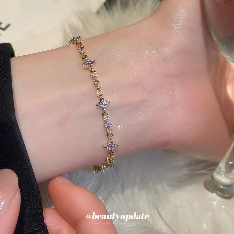 Korean super fairy simple zircon flower bracelet light luxury high-end bracelet fashion exquisite jewelry design sense niche