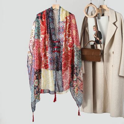 E-commerce Buckle Thin Women's Summer Travel Outer Shawl Scarf High-quality Printed Shawl