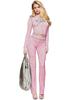 2026 Women Printed Hooded Long Sleeve Crop Top & Flare Pants Two Piece Set Slim Fit Thumb Hole Y2K Streetwear Tracksuit