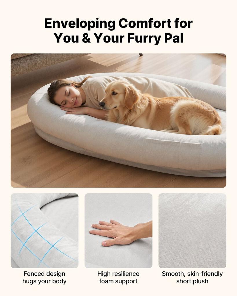 Human Dog Bed, 1780 x 1200 x 240 mm Orthopedic Memory Foam Human Sized Dog Bed, Humans Pet Beds with Side Pocket, Handle & Zipper, Removable