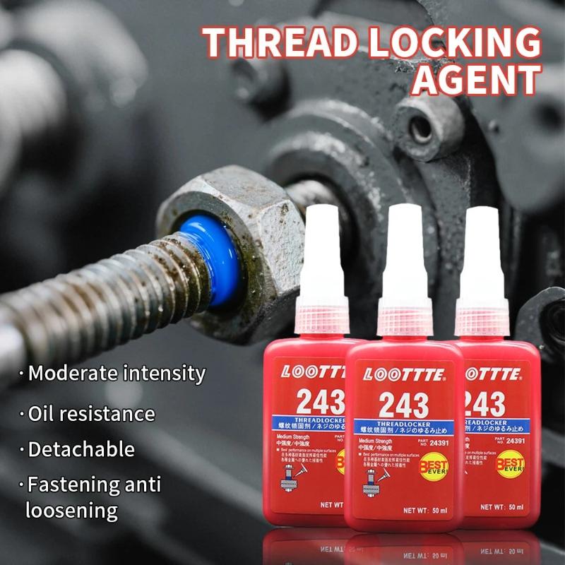 243 Medium Strength Blue Threadlocker 10ml 50ml, Anaerobic Adhesive Anti-Loose Sealant for Nuts Bolts Screws Fastening & Anti-Vibration