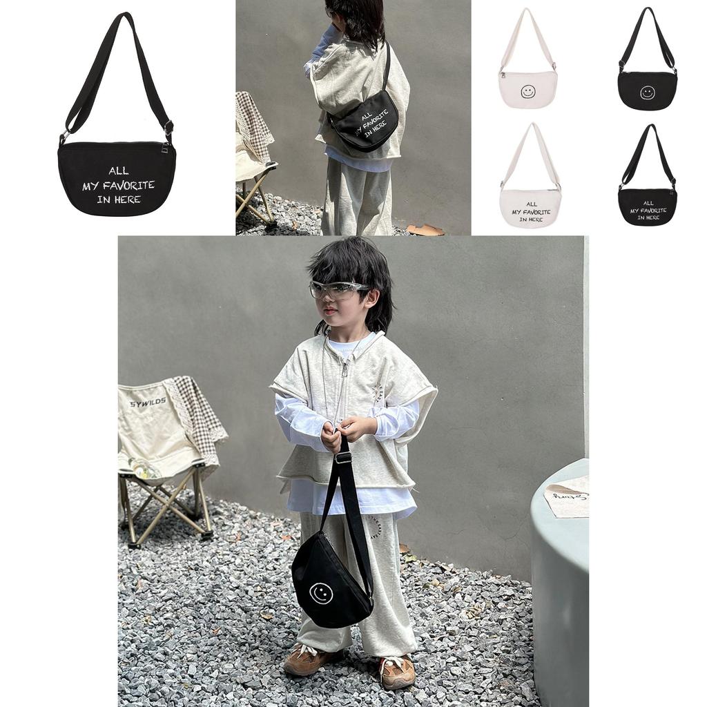 Kids Canvas Satchel With Letter And Smiley Face Print Design For Kindergarten