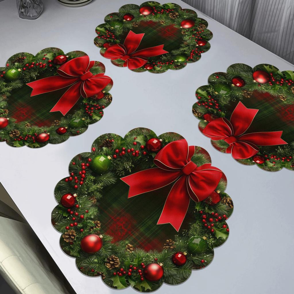 Round Christmas Placemats, Water-absorbing, Anti-slip and Heat-insulating MATS for Restaurants and Kitchens, Table Coasters