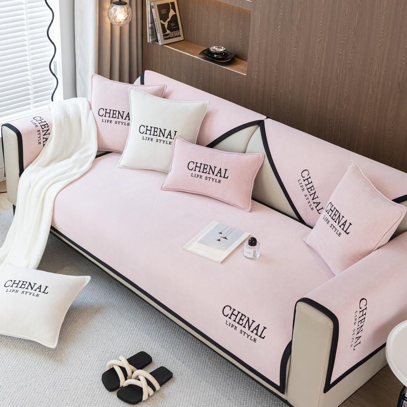 Light Luxury Modern Sofa Cushion for All Seasons, Chenille Embroidered Cushion, Non-slip Cover, Cloth Towel