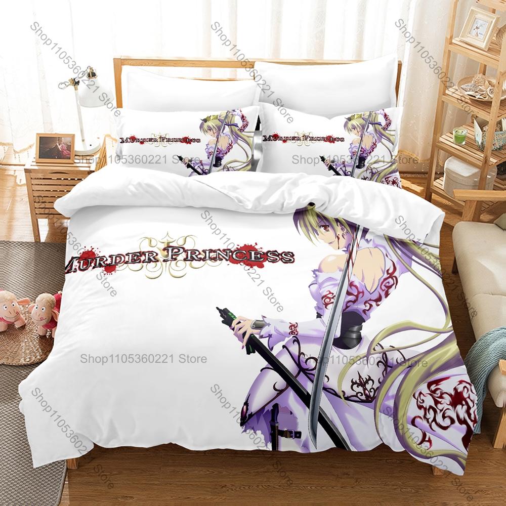 Cool Classic Dark Fantasy Samurai Anime Murder Princess Bedding Set 1 Duvet Cover + 2 Pillowcases HD Digital Print Bed Linen