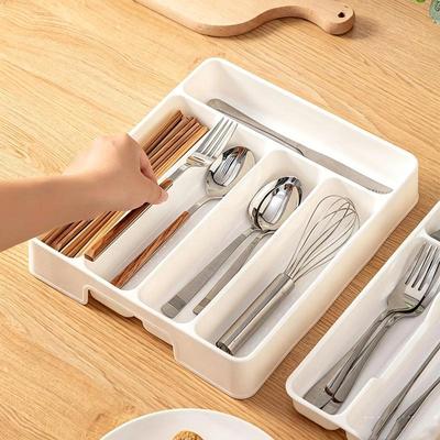 Besteck-Organizer Weißer Kunststoff Stapelbar Mehrere Fächer für Küchenschublade Speisekammer Besteck Silberbesteck Aufbewahrungshalter