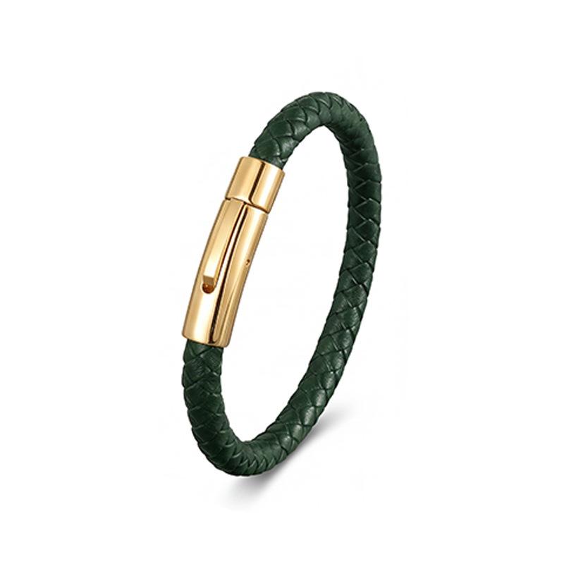 European and American Leather Bracelet Stainless Steel Snap Button Men's Woven Leather Bracelet