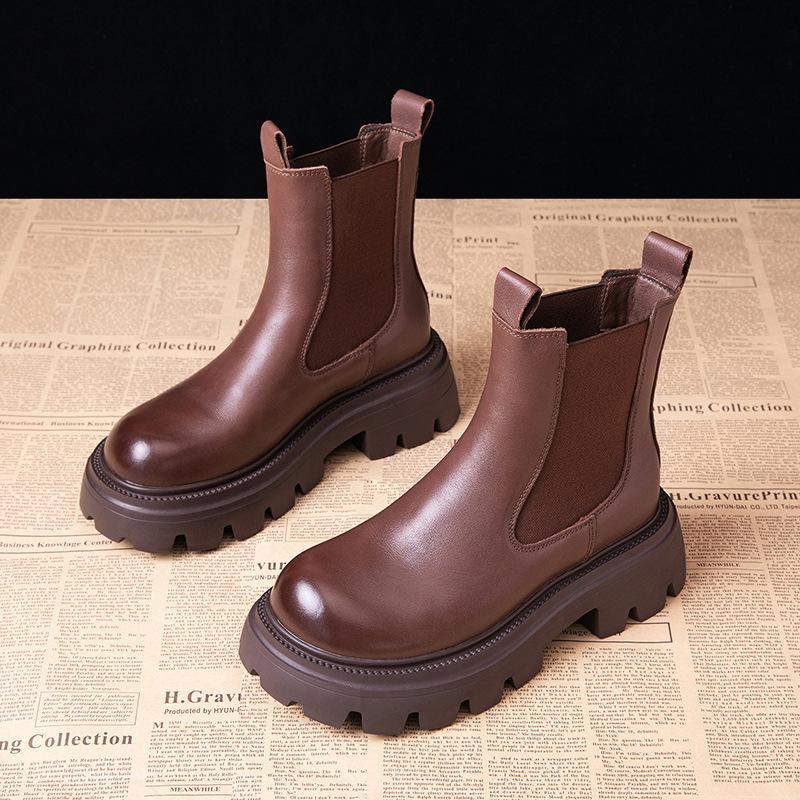 Thick-soled Martin boots women's autumn and winter new heightening non-slip short boots fleece cigarette boots fashion single boots