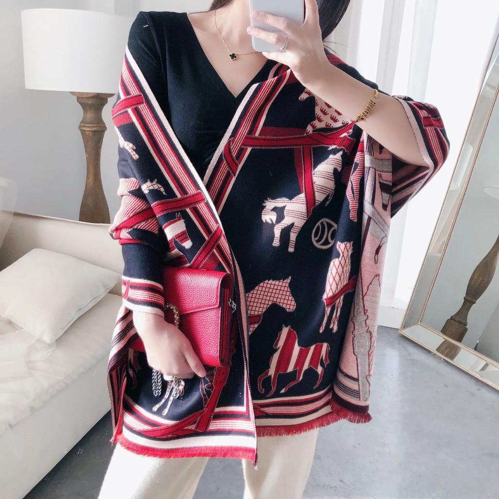 New Luxury Winter Cashmere Scarf Women Design Warm Pashmina Blanket Horse Scarves Female Shawl Wraps Thick Foulard Bufanda