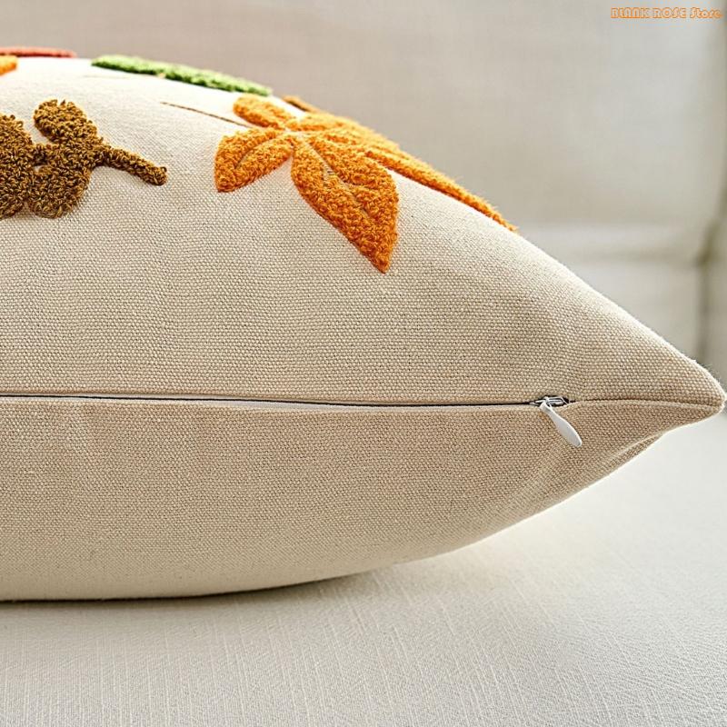 K1AE Fall Harvest Embroidered Cushion Cover Pillowcase With And Pumpkin Decorative