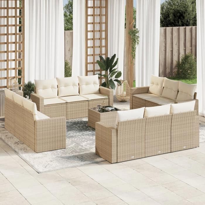 VidaXL Salon de Jardin avec Coussins 13 pcs, Canapés avec Pieds Réglables, Ensemble de Meubles d'Extérieur Patio Terrasse, 3251115