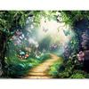 Magical Forest Fairy Tale Background Banner Made of Polyester Fabric Featuring Charming Green Spring Scenes and Butterflies