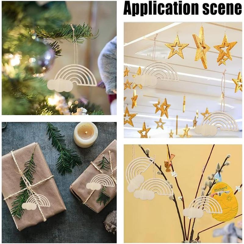 10PCS Rainbow Wood Cutout Unfinished Wooden Unfinished DIY Crafts Hanging Ornaments Cloud Discs Slices for Home DIY