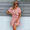Dresses Office Lady Boho Dot Pattern Women Clothing Black Viscose Bow-Knot Outfits Loose Soft Casual Dress