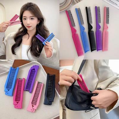Colorful Portable Fashion Hair Comb Folding Anti-static Plastic Comb Hair Brush Compact Pocket Size Purse Hair Comb Cepillo Para