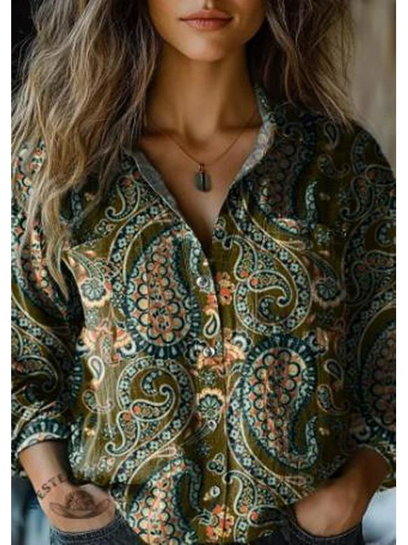 2025 Spring/Summer/Autumn Women's Versatile Printed Casual Lapel Shirt