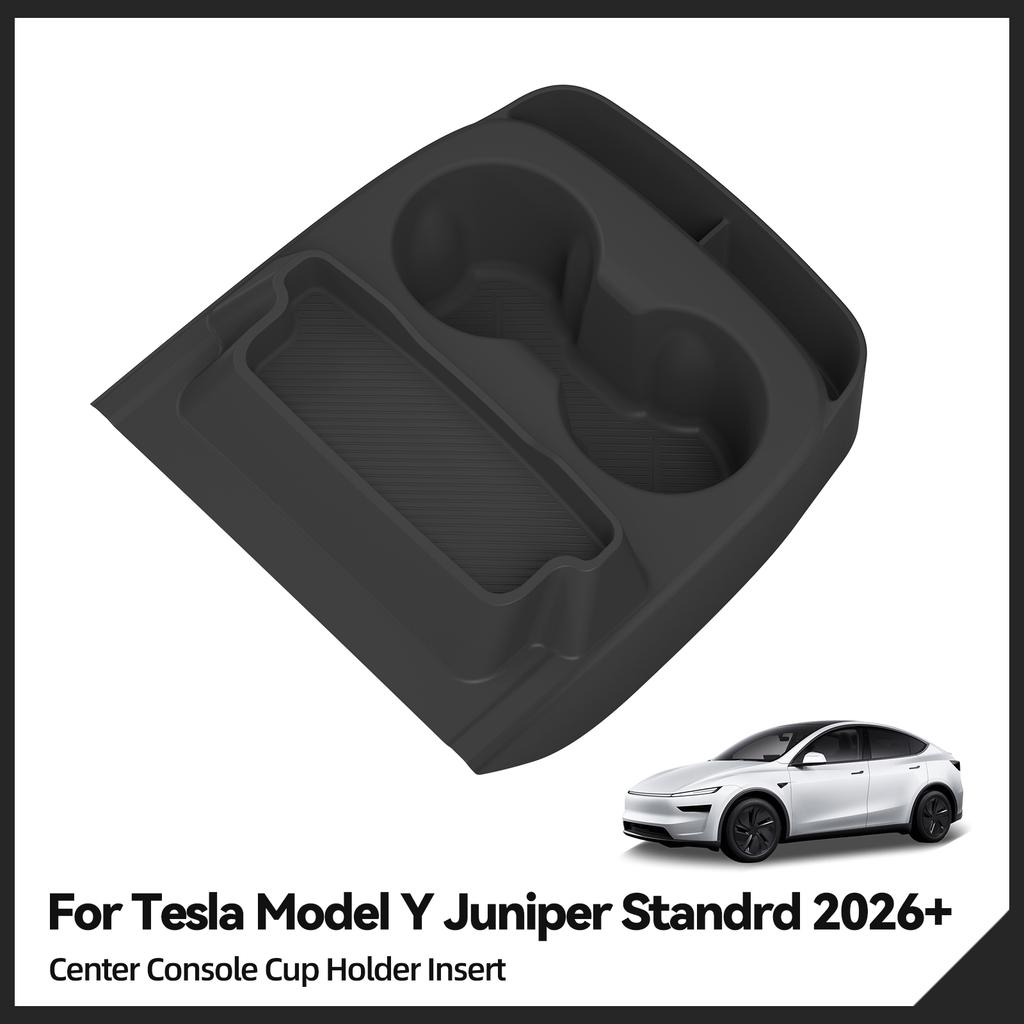 LUCKEASY for Tesla Model Y Standard RWD 2025 2026 Water Cup Holder Insert Car Cup Box Shock-Absorbing Tray Silicone Organizer